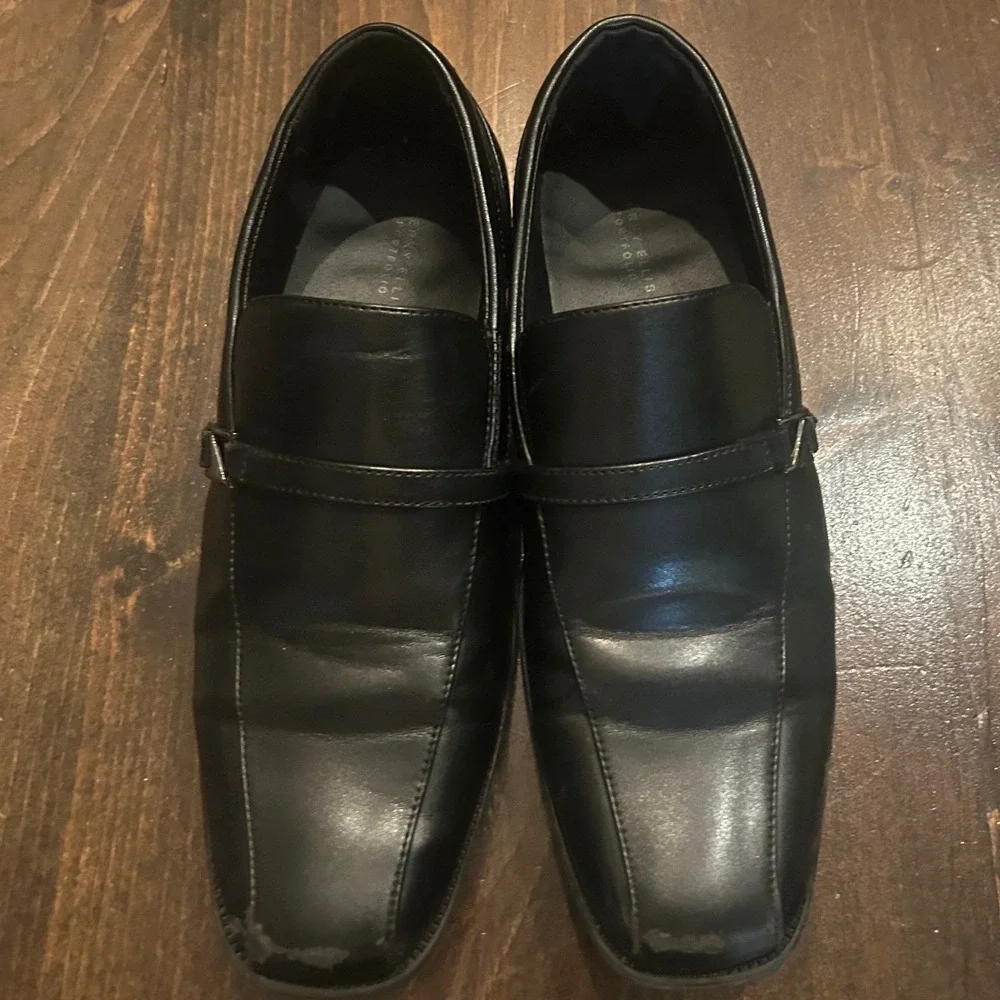 Perry Ellis Lucas Dress Shoes Kids Sz 7 Black Scuffed Square Toe Loafers Classic